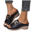 thumbnail image 1 of Summer Slides for Women Trendy Metal Chain Peep Toe Slip on Wedge Sandals Comfy Outdoor Orthopedic Shoes Casual Slippers Black Size 8, 1 of 5