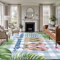 thumbnail image 1 of Summer Slippers Area Rugs 5'x7', Small Throw Rugs for Laundry Room Playroom, Tropical Botanical Palm Leaves Blue Plaid Indoor Outdoor Rug Non-Slip Low Pile Carpet Runner Reversible Floor Mats, 1 of 8