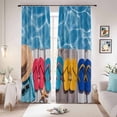 thumbnail image 1 of Summer Slippers Blackout Curtains for Bedroom/Living Room, Pinch Pleated Black Out Curtains, Tropical Straw Hat Pool Wood Grain Room Darkening Window Drapes with Hooks 2 Panels, 39"x70", 1 of 8