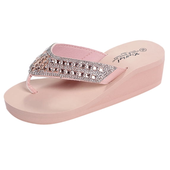 Summer Slippers Fashion Rhinestones Wedges Flip Flops Women's Casual Beach Shoes Rhinestone Flip Flops for Women Black Rhinestone Thong Flip Flops for Women