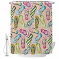 thumbnail image 1 of Summer Slippers Shower Curtain, Waterproof Shower Curtains for Bathroom, Watercolor Flip Flops Ocean Beach Light Brown Washable Fabric Bathtub Curtain Set Bath Decor with 12 Hooks Standard 72"x72", 1 of 8