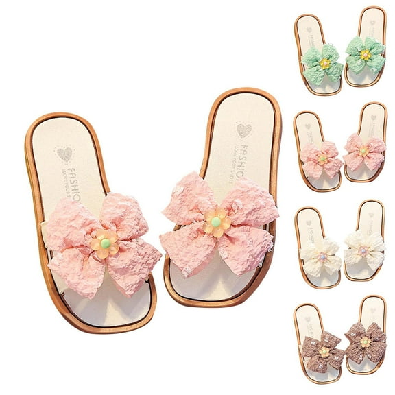 Summer Slippers for Toddler Girls 3-10Years Children Girls Summer Slip-on Open Toe Non-Slip Flat Shoes Solid Color Indoor Bathroom Home Teddy Bear Slippers