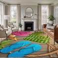 thumbnail image 1 of Summer Slippers Washable Living Room Rugs 5'x7', Pink Green Blue Shoes Shell Palm Leaf Wooden Stripes Low Pile Throw Large Area Rugs Non-Slip Sturdy Edge Binding Carpet for Dining Room Bedside, 1 of 9
