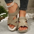 thumbnail image 1 of Summer Slippers for Women with Arch Support Solid Color Open Toe Slip-On Comfortable Wedge Thick-Soled Sandals Slippers with Buckle for Women Beach Vacation Holiday Vintage Fashion Gray 10, 1 of 9