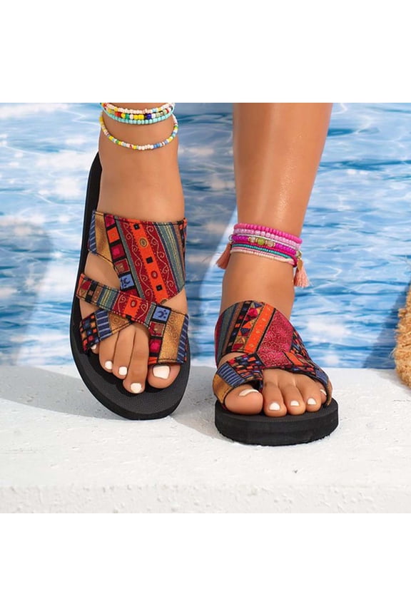 Summer Slippers for Women Boho Versatile Casual Open Toe Slip-on Colorful Slides Women Footwear Comfortable Outdoor Walking Beach Shoes Multicolor 6.5