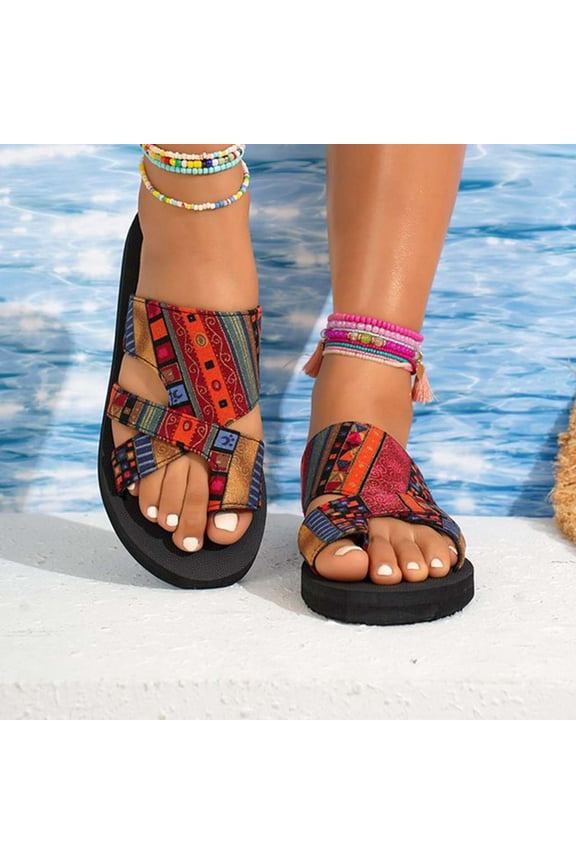 Summer Slippers for Women Boho Versatile Casual Open Toe Slip-on Colorful Slides Women Footwear Comfortable Outdoor Walking Beach Shoes Multicolor 8.5
