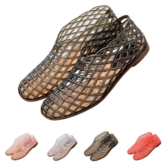 Bmawag Jelly Flat Sandals for Women Lightweight Round Toe Slip-On Hollow Breathable Jelly Mesh Flats Black 10