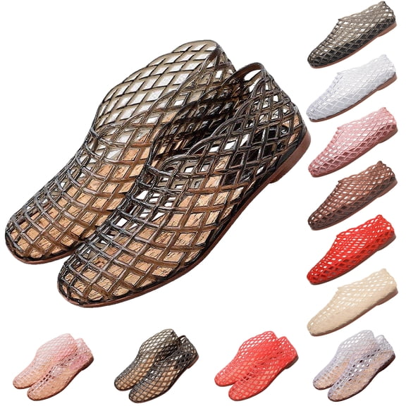 Bmawag Jelly Flat Sandals for Women Lightweight Round Toe Slip-On Hollow Breathable Jelly Mesh Flats