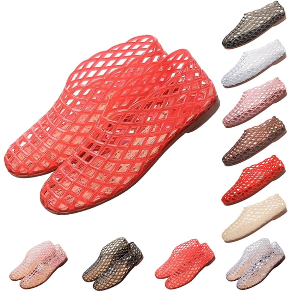 Bmawag Jelly Flat Sandals for Women Lightweight Round Toe Slip-On Hollow Breathable Jelly Mesh Flats
