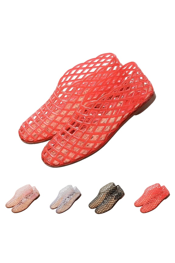 Jelly Flat Sandals for Women Lightweight Round Toe Slip-On Hollow Breathable Jelly Mesh Flats Red 6