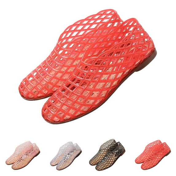Bmawag Jelly Flat Sandals for Women Lightweight Round Toe Slip-On Hollow Breathable Jelly Mesh Flats