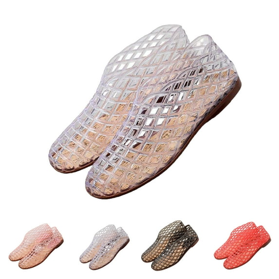 Bmawag Jelly Flat Sandals for Women Lightweight Round Toe Slip-On Hollow Breathable Jelly Mesh Flats White 10
