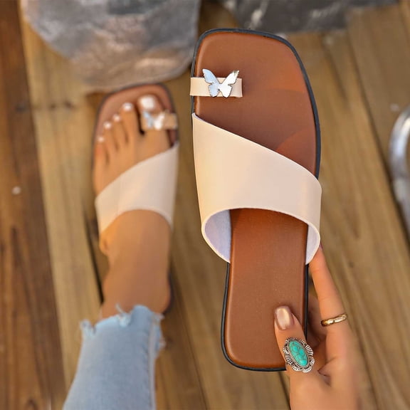 Summer Slippers for Women Footbed Solid Color Open Toe Slip-On Comfortable Flat Slippers Sandals Slippers Flip Flops for Women Beach Vacation Holiday Vintage Fashion White 8