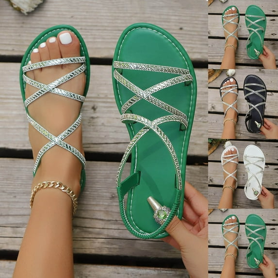 Summer Slippers for Women Gladiator Non-Slip Open Toe Slip-on Lightweight Breathable Slides Women Footwear Beach Vacation Holiday Vintage FashionBlack 6.5