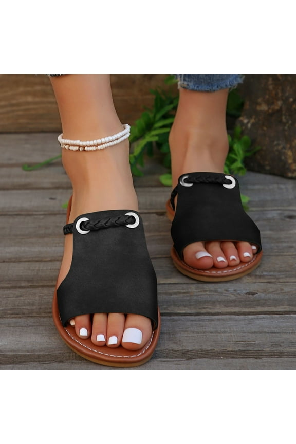 Summer Slippers for Women Boho Footbed Open Toe Slip-On Comfortable Slippers Flat Sandals for Women Beach Vacation Casual Daily Fashion Black 10.5