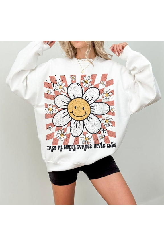 Summer Smiley Face Sweatshirt, Kids Summer Sweatshirt, Trendy Daisy Sweatshirt, Aesthetic Summer Sweatshirt, Cute Smiley Face Shirt