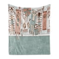 thumbnail image 1 of Summer Soft Flannel Fleece Blanket, People Sunbathing by the Pool Swimming Beach Holiday Relax Hipster Graphic, Cozy Plush for Indoor and Outdoor Use, 50" x 60", Pale Teal and Coral, by Ambesonne, 1 of 5