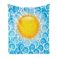 thumbnail image 1 of Summer Soft Flannel Fleece Blanket, Vivid Sun Pattern over Blue Waves Vacation Themed Holiday Joy Ocean Illustration, Cozy Plush for Indoor and Outdoor Use, 50" x 60", Earth Yellow, by Ambesonne, 1 of 5