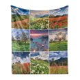 thumbnail image 1 of Summer Soft Flannel Fleece Throw Blanket, Collage with 9 Different Square Framed Freshening Summer Landscapes Rural Nature, Cozy Plush for Indoor and Outdoor Use, 70" x 90", Multicolor, by Ambesonne, 1 of 5