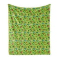 thumbnail image 1 of Summer Soft Flannel Fleece Throw Blanket, Landscape of Buildings Houses with Trees Village Plan Childish, Cozy Plush for Indoor and Outdoor Use, 50" x 70", Green Azure Blue and Mustard, by Ambesonne, 1 of 5