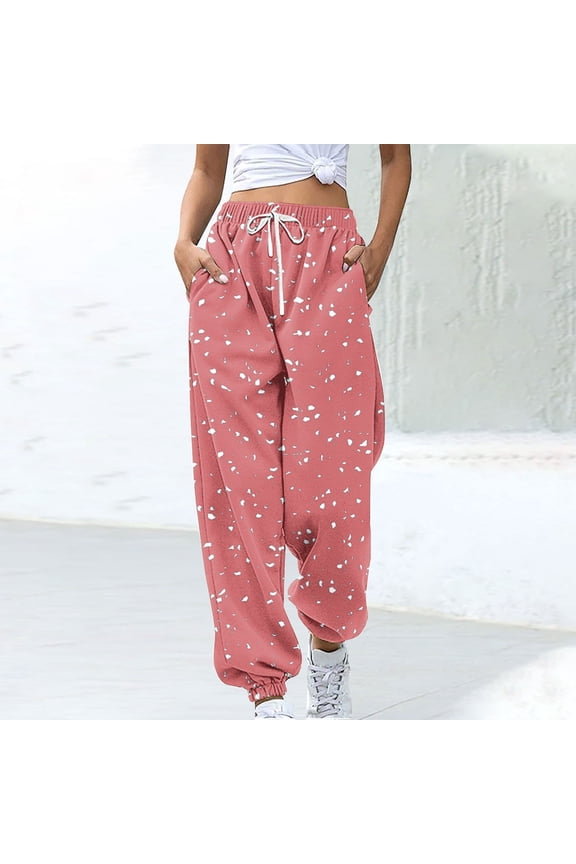Summer Soft Sweatpants for Women Fashion Casual Color Bocked Printed Drawstring Loose Pants Women's Chic Loose Fit Full Elegant Pants with Pockets Elastic Waist High Rise Slim Fit