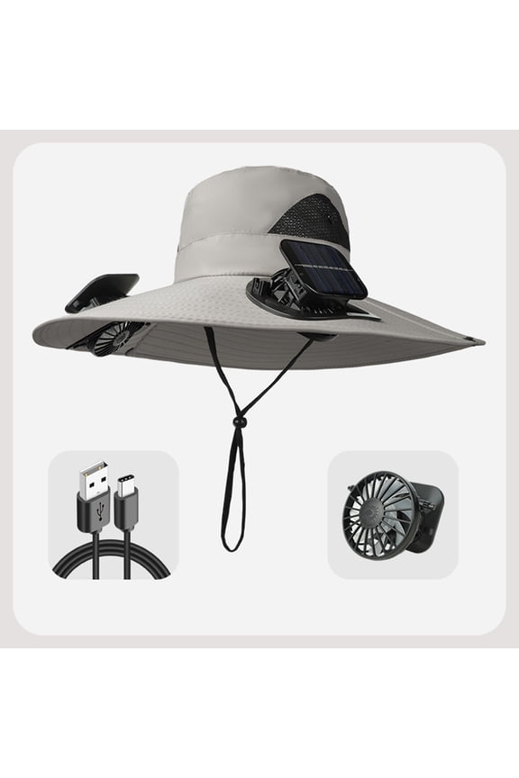 Summer Solar Fan Fisherman Hat, Solar USB Charging Fan Hat, Wide Brim Solar Fan Hat, Outdoor Sun Protection Hat, Outdoor Fishing Hat, Strong Wind Charging Fan, USB Charging, For Hiking, Camping