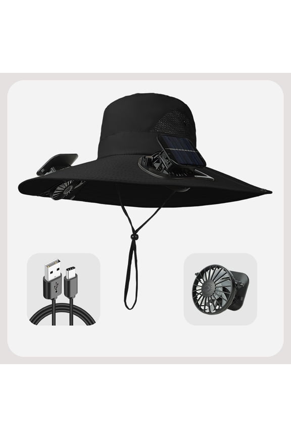 Summer Solar Fan Fisherman Hat, Solar USB Charging Fan Hat, Wide Brim Solar Fan Hat, Outdoor Sun Protection Hat, Outdoor Fishing Hat, Strong Wind Charging Fan, USB Charging, For Hiking, Camping