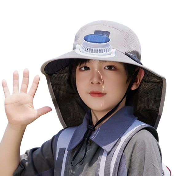 Summer Solar Powered Cooling Fan Safari Hat with UPF 50+ UV Protection Wide Brim Outdoor Fishing Headwear Dark Gray