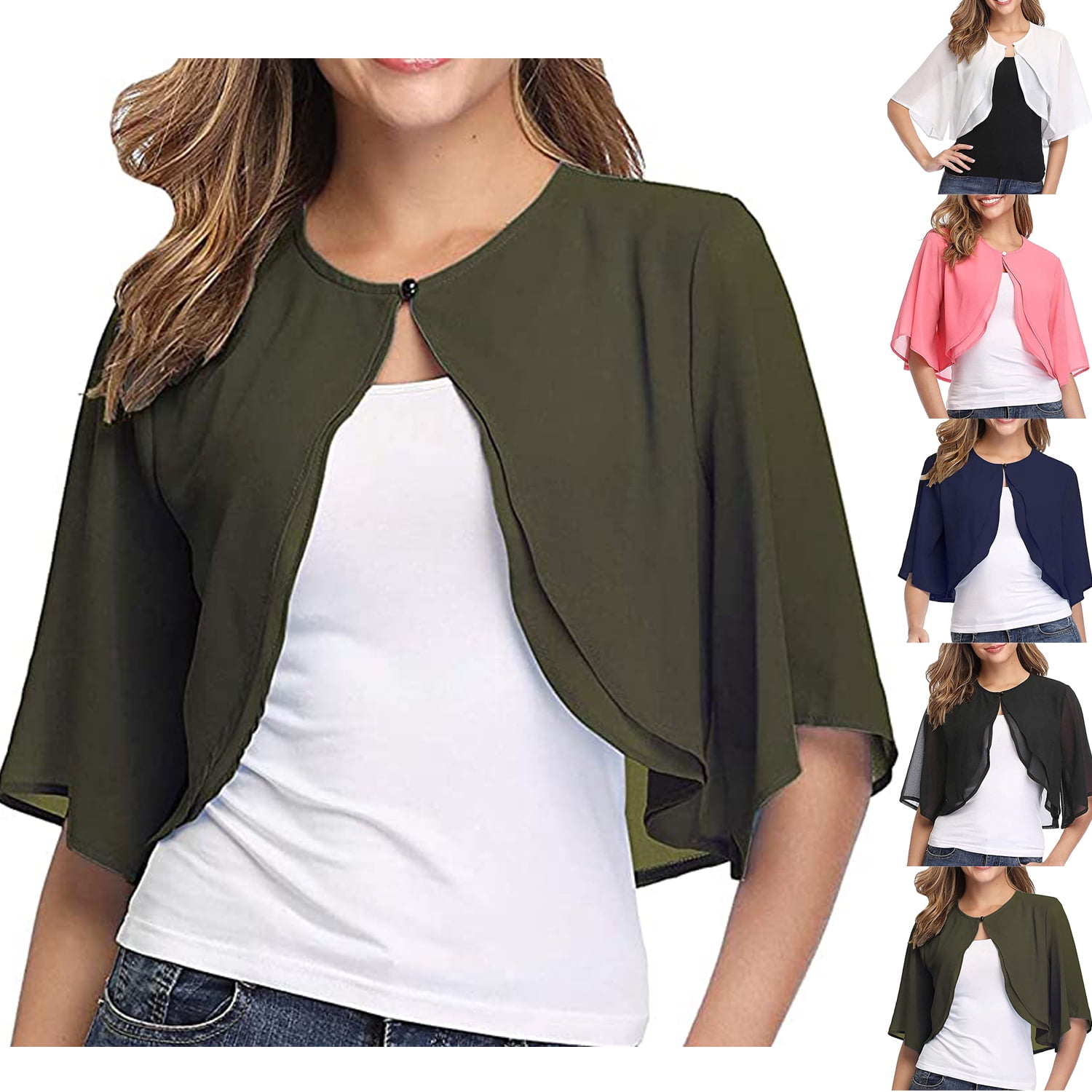 Sheer Chiffon Bolero for Women, Half Sleeve, Open Front