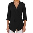 thumbnail image 1 of Summer Solid Color Button Front Shirt for Women Relaxed Fit Three Quarter Sleeve V Neck Lightweight Top Black M, 1 of 6