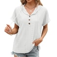 thumbnail image 1 of Summer Solid Color Button Hooded Drawstring Short Sleeve Women's T-Shirt Top, 1 of 10