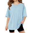 thumbnail image 1 of Summer Solid Color Girls Loose T-shirt Oversize Kids Children Short Sleeve T-shirt for 5-14 Years, 1 of 6