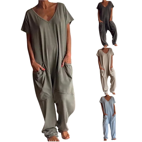 Summer Solid Color Pocket Straight Pants Women's Casual Oversized Jumpsuit Pants Trousers Lounge Wear Daily Loose Fit Low-Grade Streetwear Aesthetic Gifts for Women | CSEONE,Gray L