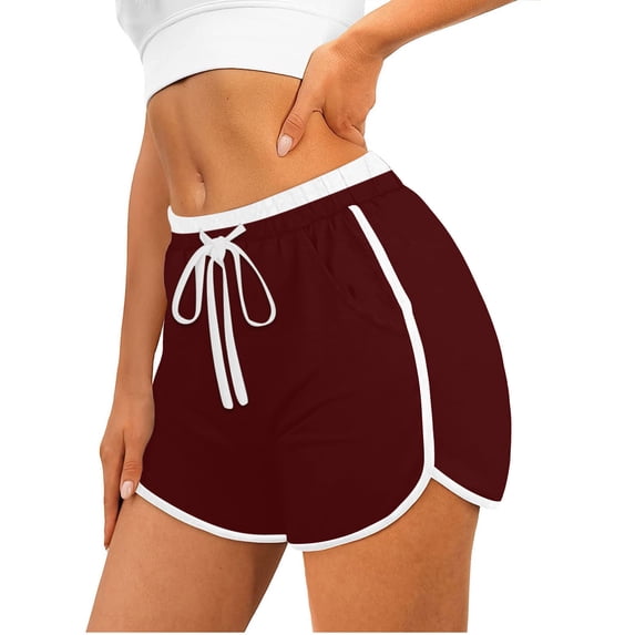 Summer Solid Color Shorts For Women Casual Loose Comfy Elastic Waist Yoga Athletic Short Pants Trendy Beach Shorts Wine qILAKOG Size L