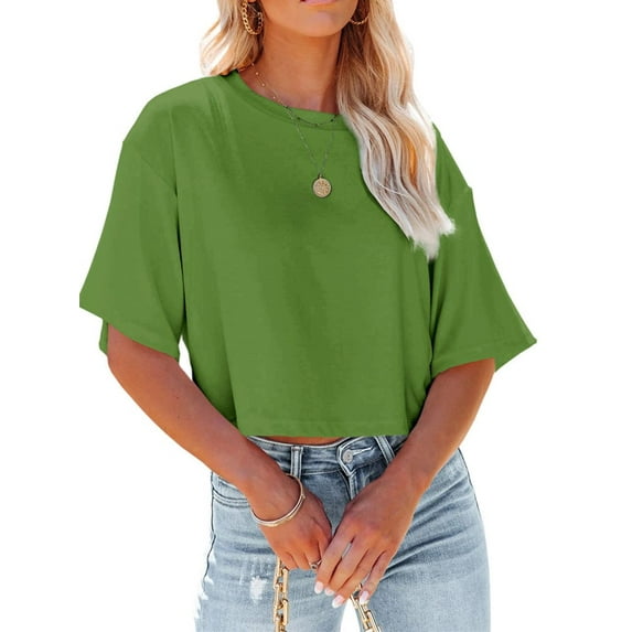 Summer Solid Color Women Half Sleeve Crop Tops Casual Female Girls T-Shirt