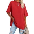 thumbnail image 1 of Summer Solid Color Women Half Sleeve T-Shirt Casual Loose Crew Neck Tops, 1 of 3