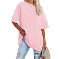 thumbnail image 1 of Summer Solid Color Women Half Sleeve T-Shirt Casual Loose Crew Neck Tops, 1 of 3