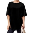 thumbnail image 1 of Summer Solid Color Women Loose T-shirt Crew Neck Casual Oversize Drop Shoulder Shirt Tops, 1 of 6