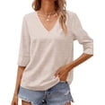 thumbnail image 1 of Summer Solid Color Women V-neck Casual T-shirt Half Sleeve Simple Tops, 1 of 4