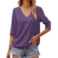 thumbnail image 1 of Summer Solid Color Women V-neck Casual T-shirt Half Sleeve Simple Tops, 1 of 3
