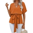 thumbnail image 1 of Summer Solid Color Women V-neck Chiffon Blouse Short Sleeved Casual Tops, 1 of 5