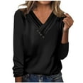 thumbnail image 1 of Summer Solid Color Women's Tops Cozy V Neck Shirts Juniors Button Down Tees Teen Girls Long Sleeves Blouses Lady Loose Fit Trendy Pullover Clothing, 1 of 4