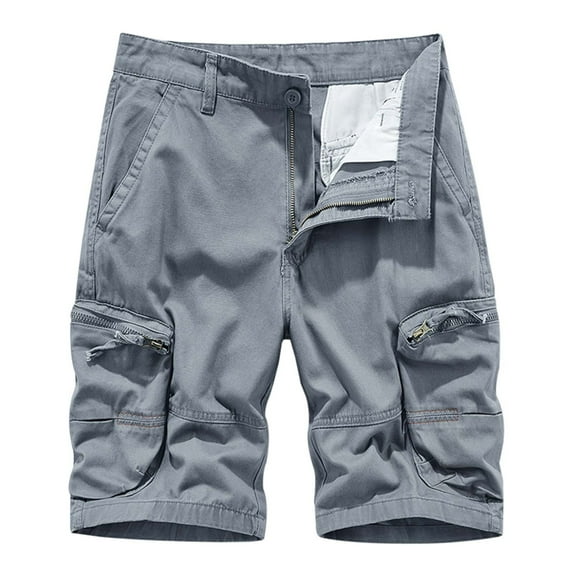 Summer Solid Color Zipper Casual Pocket Cargo Quarter Shorts