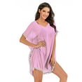 thumbnail image 1 of Summer Solid Pom Pom Trim Kaftan Chiffon Swimwear Women Beach Bikini Swimwear Cover up for Holiday Vocation Honeymoon, 1 of 8
