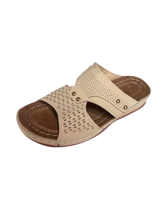 Slip On Casual Open Toe Wedges Comfortable Beach Shoes Womens Sandals Comfortable Arch Support Orthopedic Slides Slippers Summer Orthotic Flip Flops