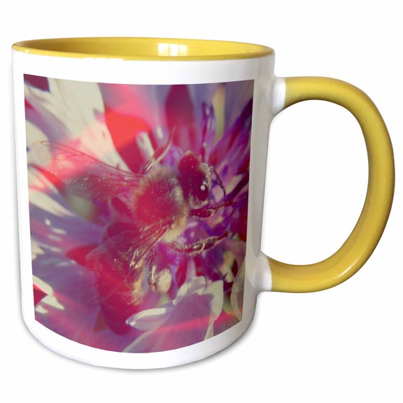 3drose, Summer Solstice Bee and Flower, 11oz Two-tone Yellow Mug