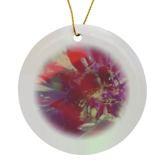 3drose, Summer Solstice Bee and Flower, Circle Porcelain Ornament
