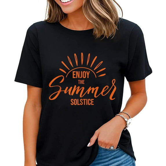 Summer Solstice Women Tshirt Vintage Design Casual Short Sleeve T-Shirt Black 3X-Large