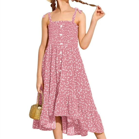 Summer Spaghetti Strap Bohemian Floral Print Kids Girls Dress