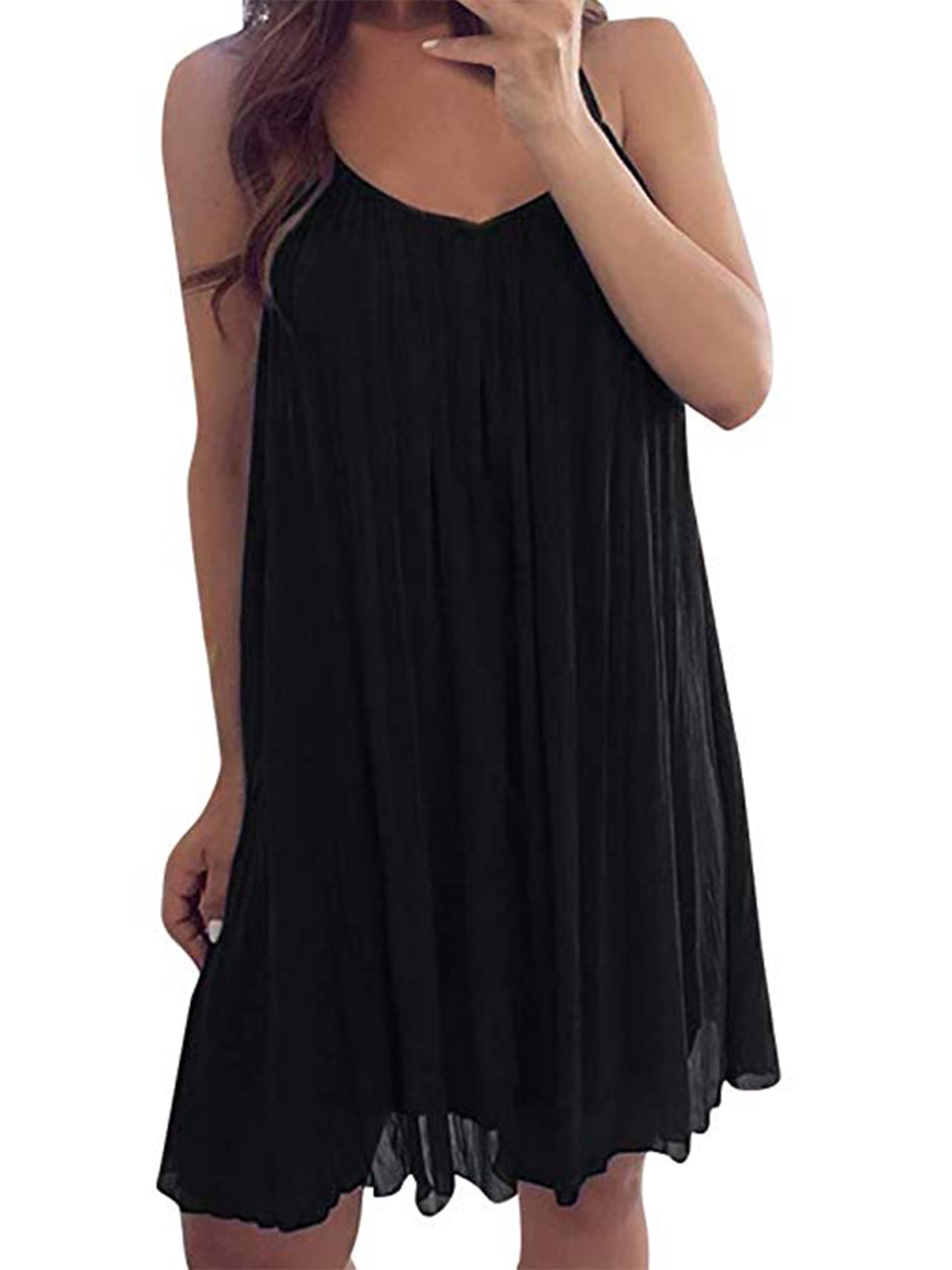 Summer Spaghetti Strap Chiffon Sundress for Women Plus Size Sleeveless Beach Slip Dress Top Shirt Dresses S-5XL
